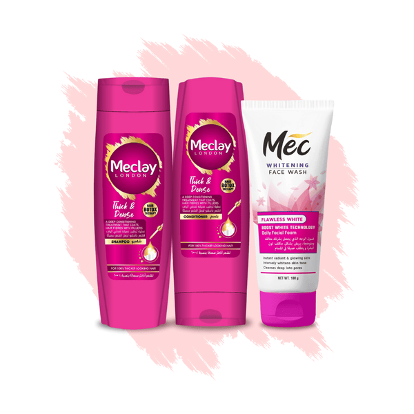 Meclay London Meclay London Thick & Dense Shampoo 185ml With Conditioner 180ml + Mec Flawless White Face Wash