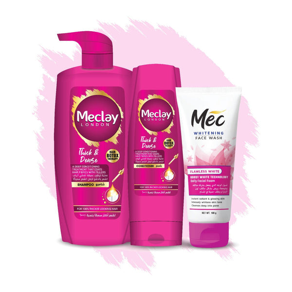 Meclay London (FREE DELIVERY) Meclay London Thick & Dense Shampoo 660ml With Conditioner 180ml + Mec Flawless White Face Wash